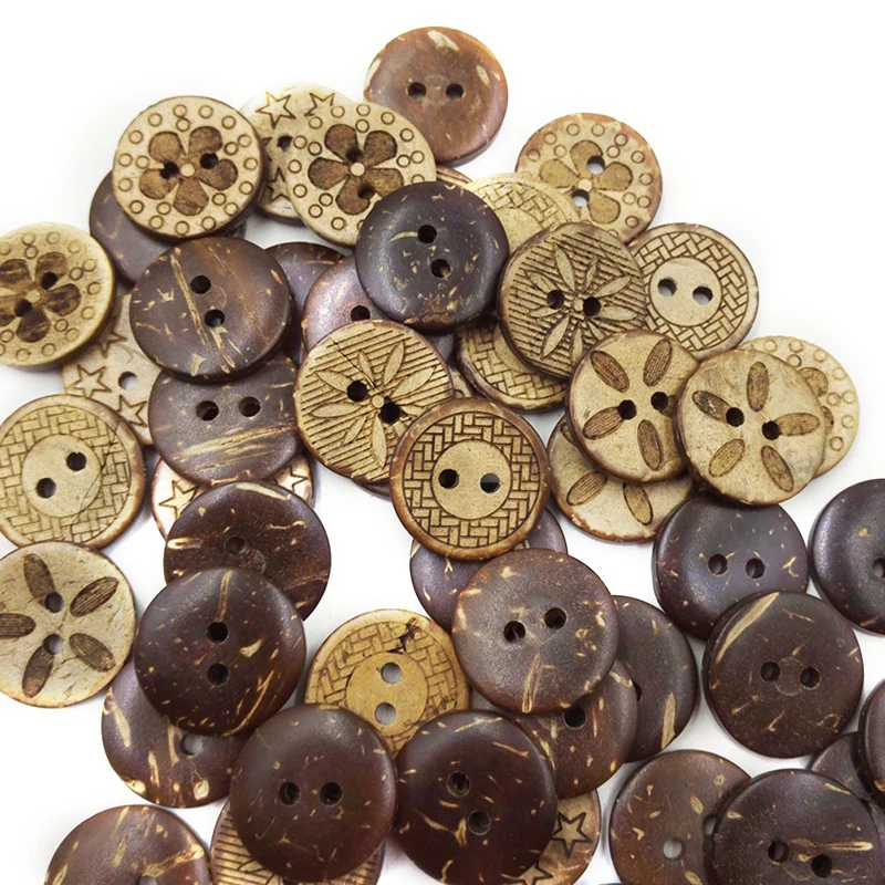 50Pcs/Pack Brown Shell 2 Holes Buttons fit Sewing Scrapbooking 18mm