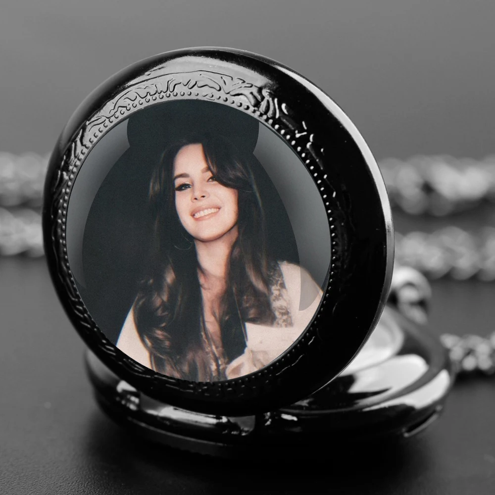 Singer Lana Del Rey Unique Gifts Vintage Arabic Numerals Quartz Pocket Watch Necklace Pendant Clock Chain Mens Women Gift