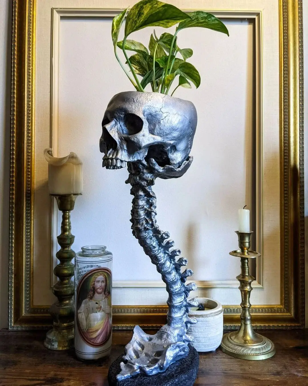 Skeleton Flower Pot with Spinal Support, Realistic Skeleton Flower Pot, Gothic Home Decoration, Resin Skeleton Shaped Flower Pot