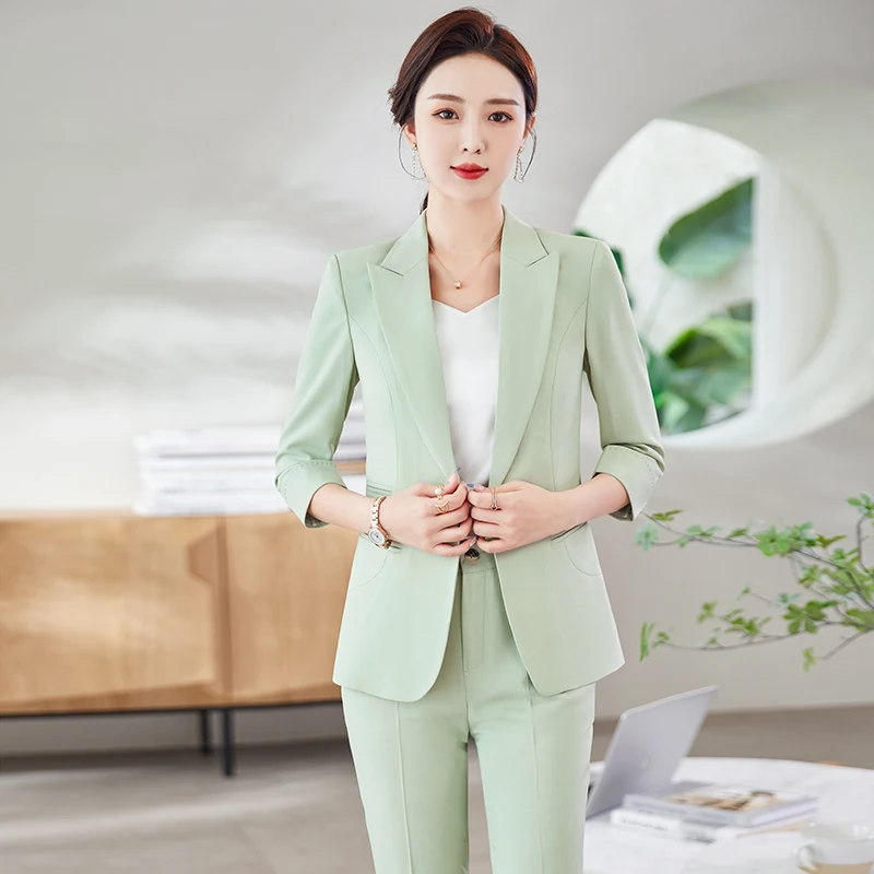 NAVIU Fashion Women Suits 2023 New Professional Temprament Half Sleeve Slim Blazer And Pants Office Ladies Work Wear