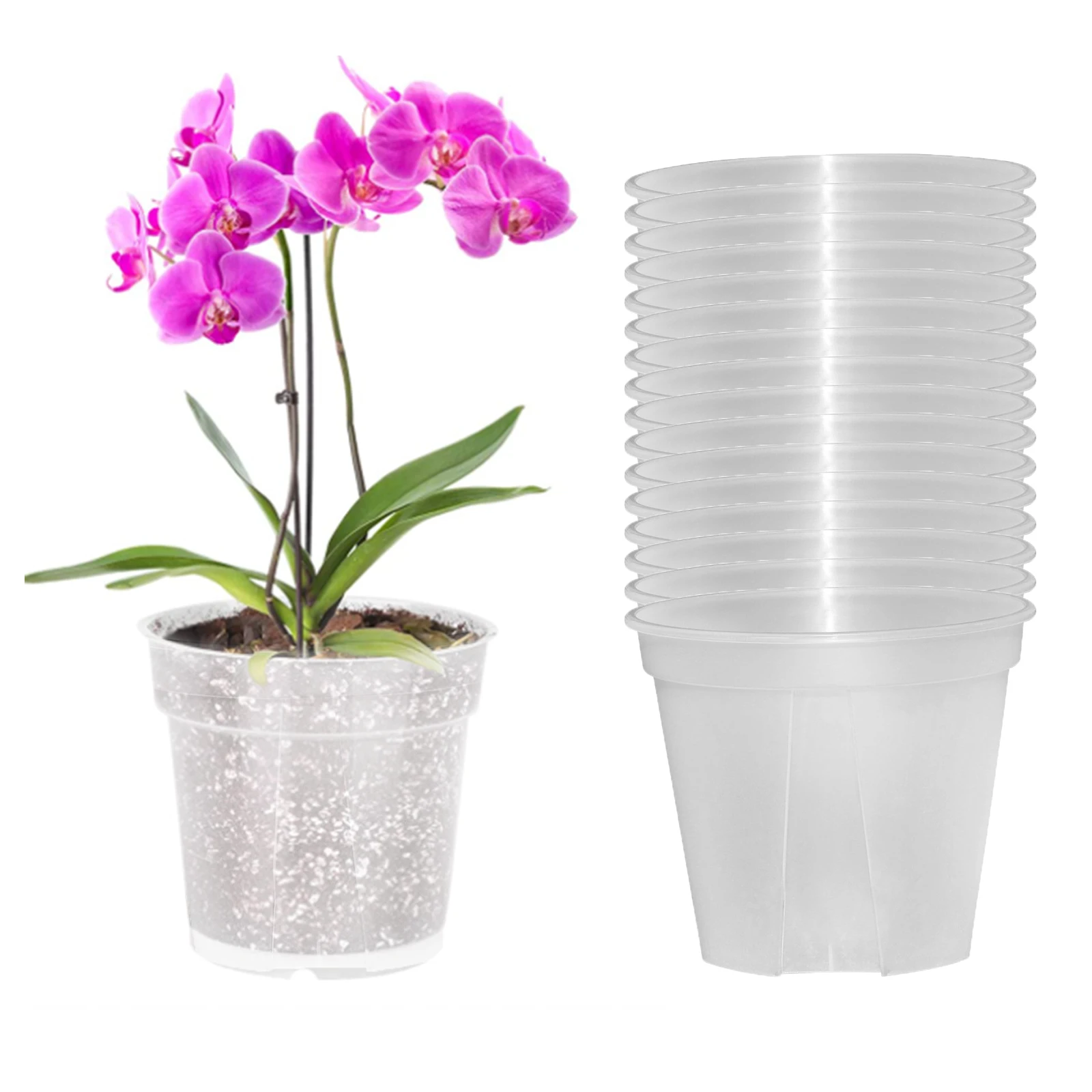 

15 Pack 4.5" Clear Orchid Pots with Holes Flower Plant Pot Durable Plastic Planter Great Drainage for Seedlings Planting