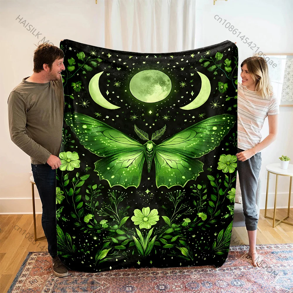 Green lunar moth moons stars florals Print Adult Child Warm Blankets Home Travel Car Soft Comfortable Suitable for all seasons