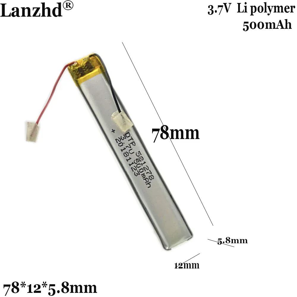 3.7V Polymer Lithium Battery DTP 581278 500mah For Cabinet Ceiling light Children's point reading pen 3D printing pen battery