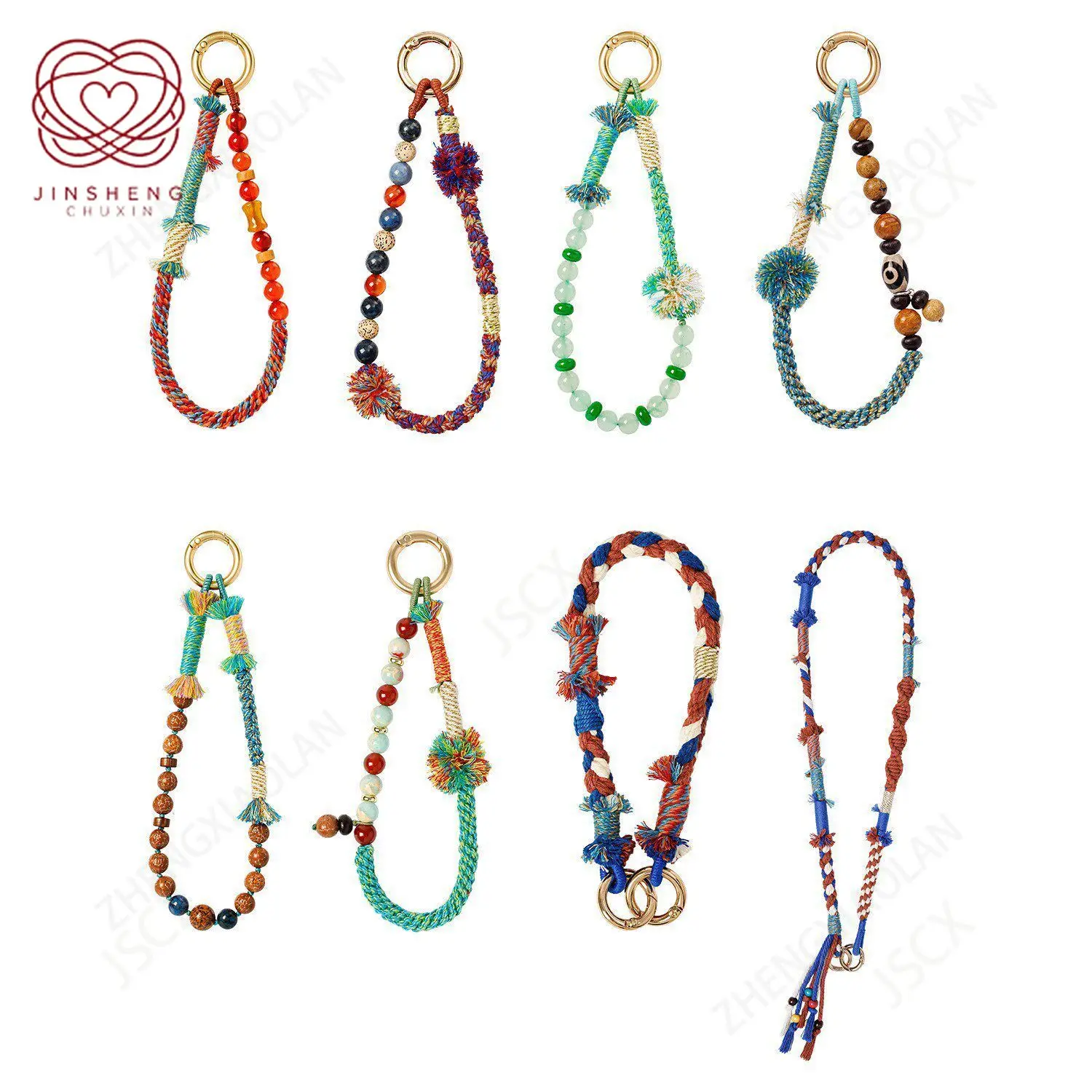 Original Chinese style lanyard hand-woven high-end niche Chinese chain beaded Tibetan mobile phone multicolored rope