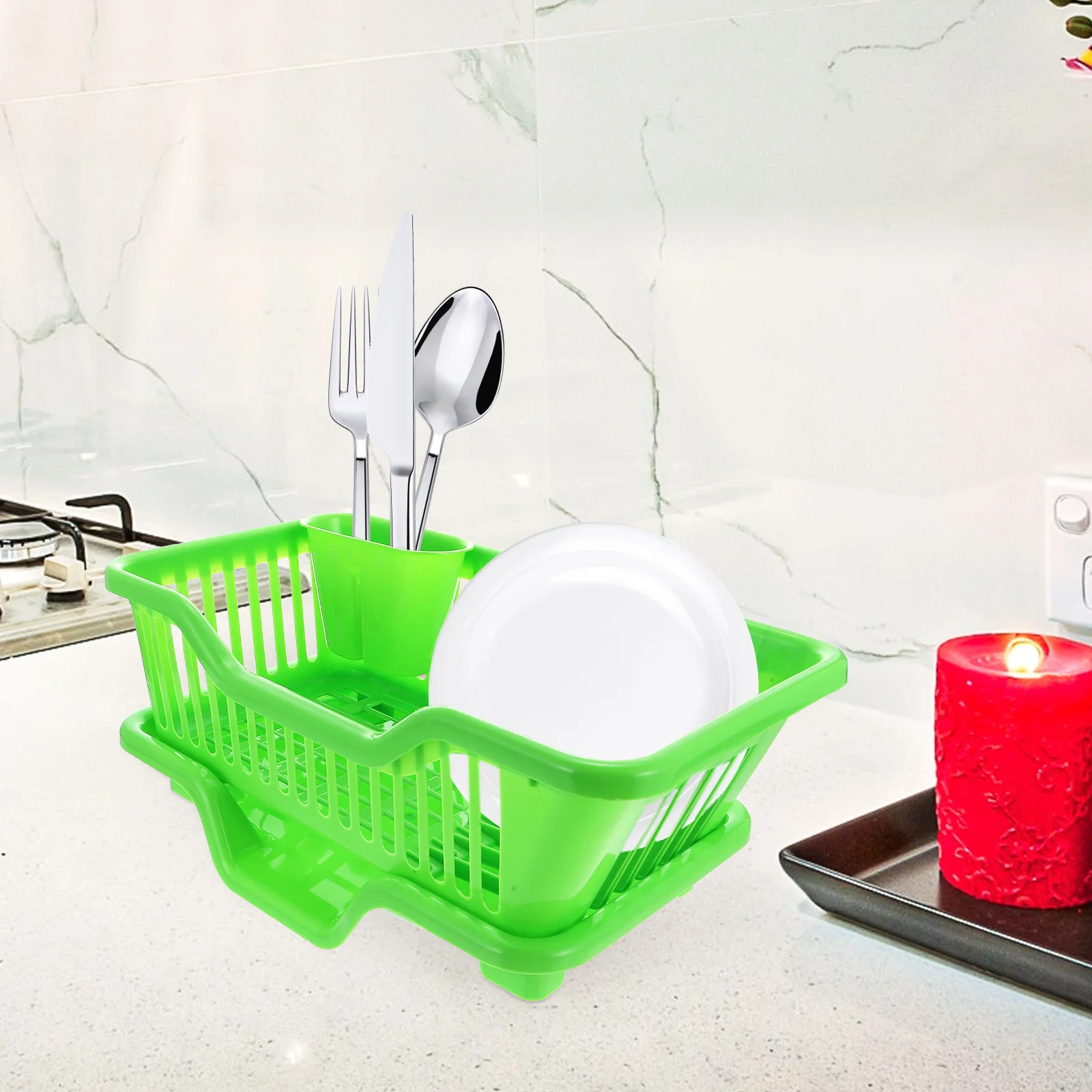 

Plastic Rack Dish Drainer Large Capacity Kitchen Storage Shelf Simple Style Bowl Basket Household Drying Draining