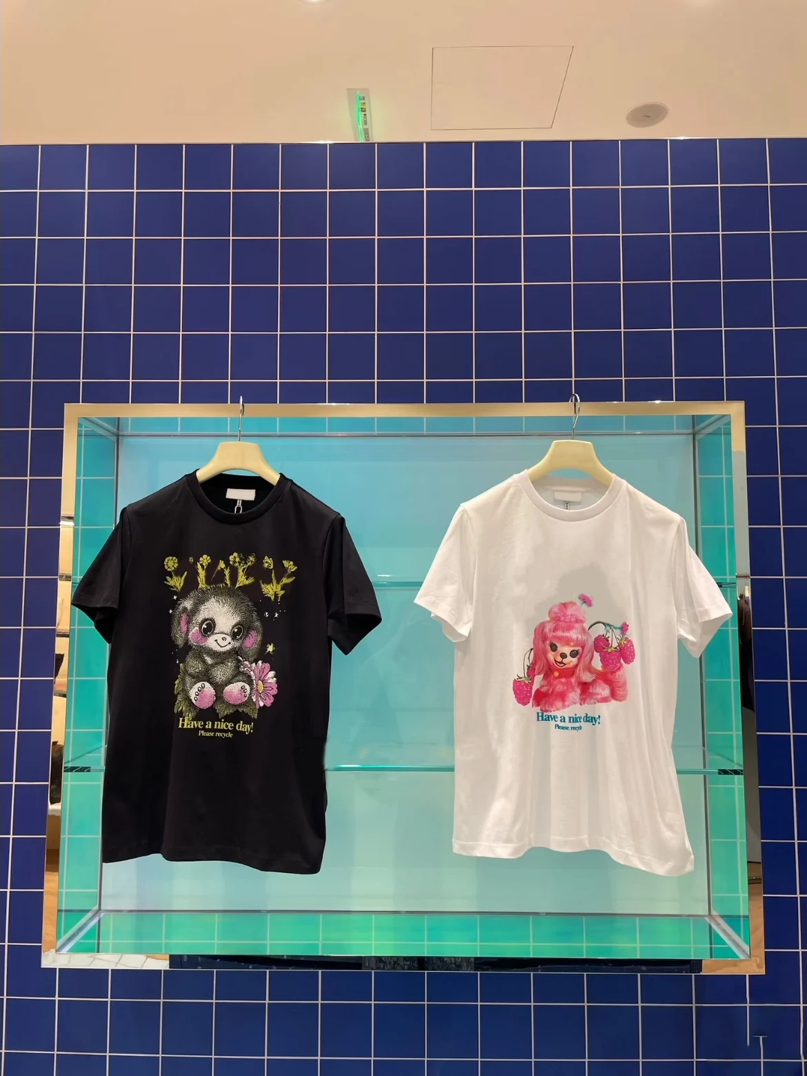 Nordic Spring Summer Cartoon Bear Dog Print round Neck Short Sleeve T-Shirt Women's Casual Cotton Top Heidd Brand