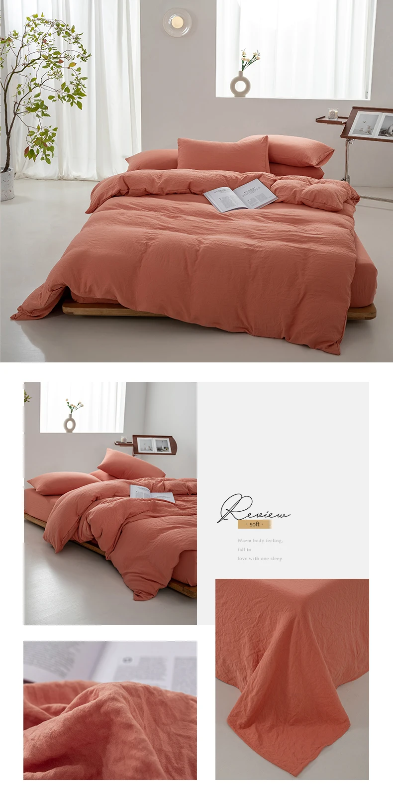 1pc Solid Color Duvet Cover 100% Washed Cotton Quilt Cover Japanese Minimalist Style Bedding Single Double King Queen Size Bed