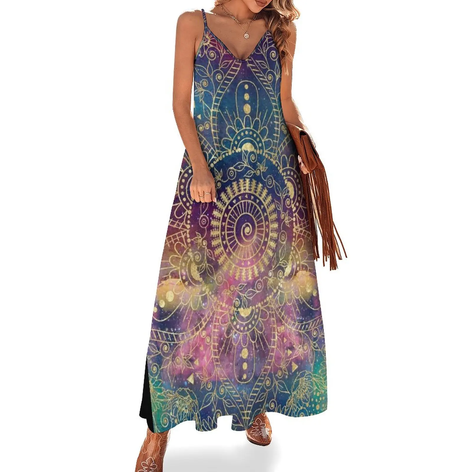 

Gold Mandala Watercolor Colorful Nebula Sleeveless Dress summer clothes for women Woman clothes