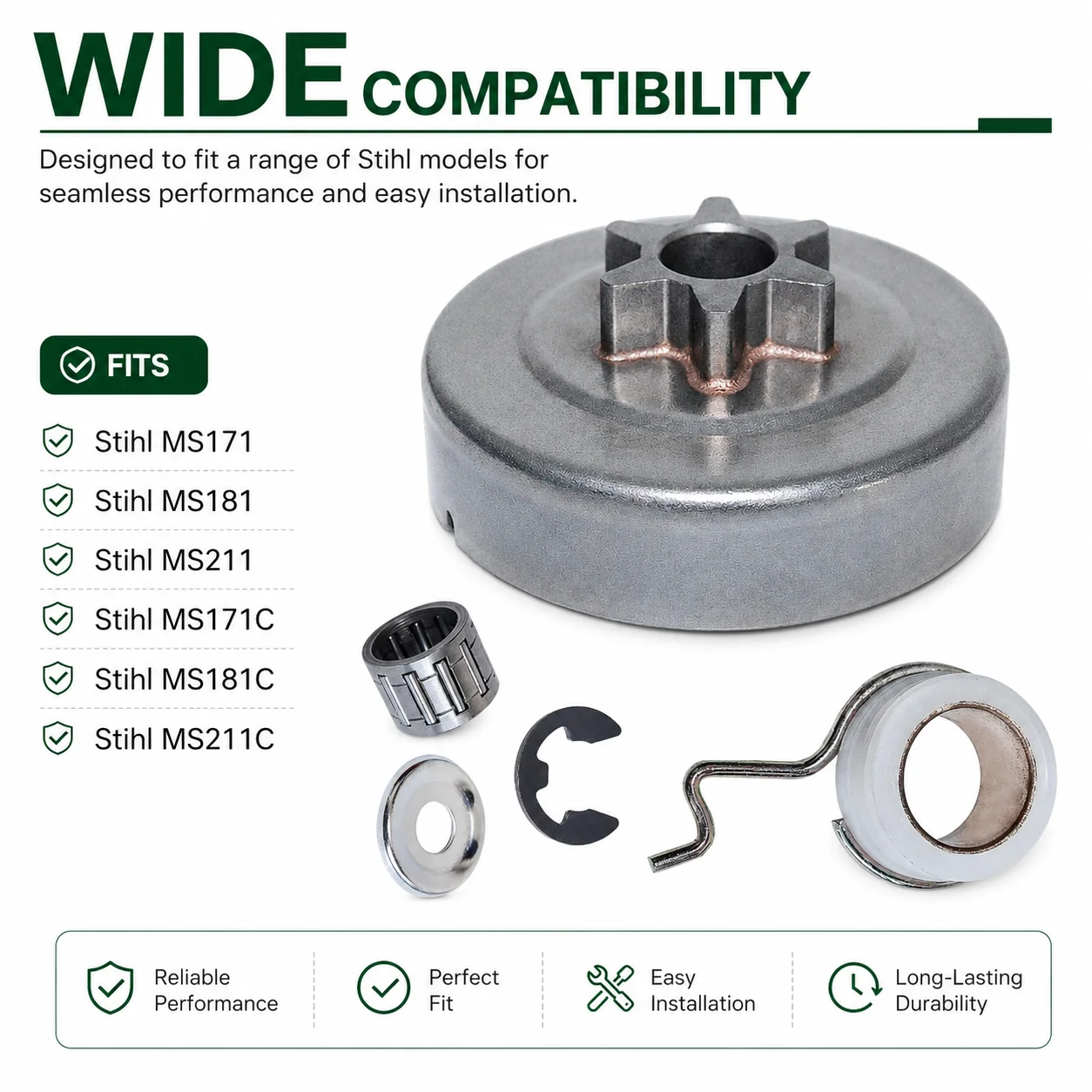 Clutch Drum Kit w/ Needle Bearing,Washer,Clip,Worm Gear 3/8