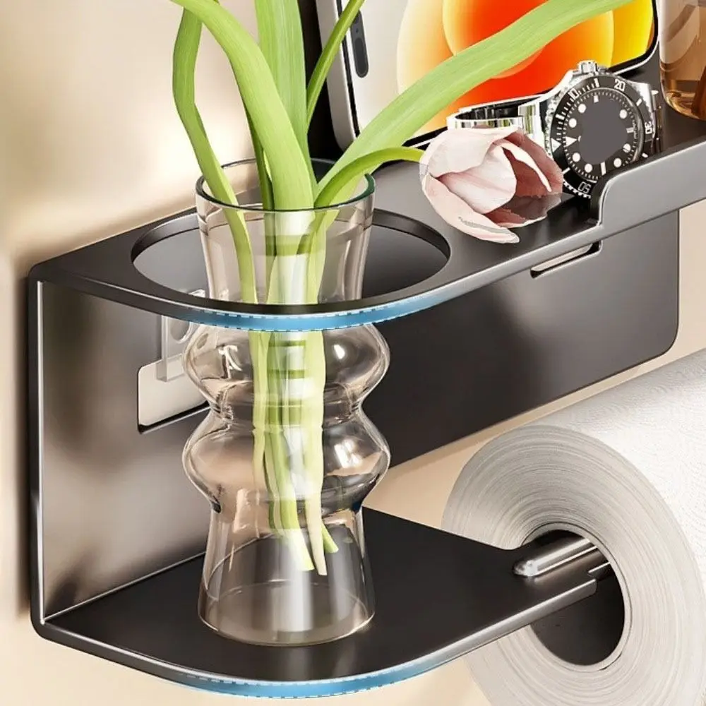 

Multi-functional Toilet Paper Holder Punch-Free Installation Space-Saving Adhesive Toilet Paper Holder Carbon Steel
