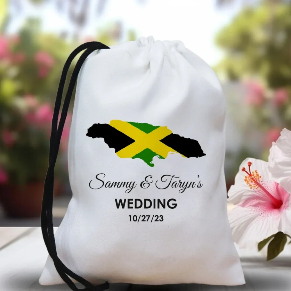 20 Custom Jamaica Destination Hangover Kit-Jamaica Beach Party Drawstring Mini Favor Bags-Wedding Part Favor-Jamaican Map Flag