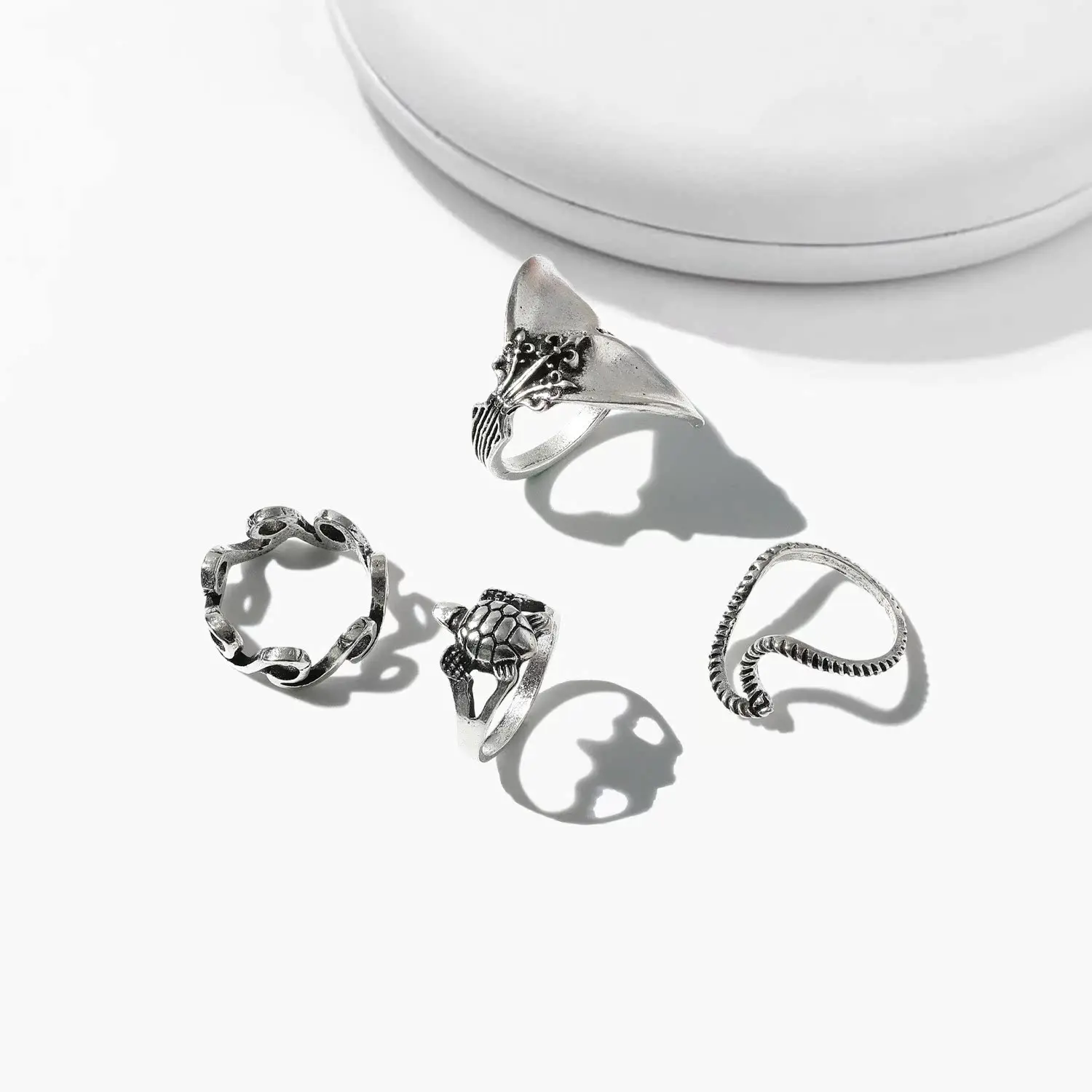Bohemian Style Geometric Turtle Tail Fish Tail 5-Piece Set Rings Unique Popular Accessories Large Brand Fashion Jewelry