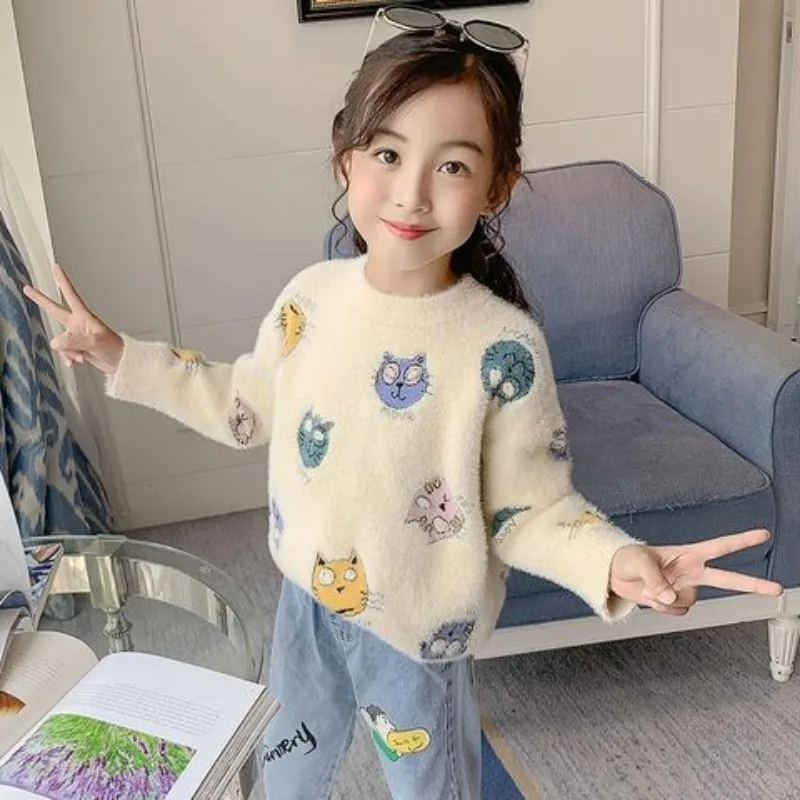 2023 Girls Sweater New Plush and Thickened Pullover Sweater for Girls in Autumn and Winter Kids Clothes Girls Kids 8 9 12 Years