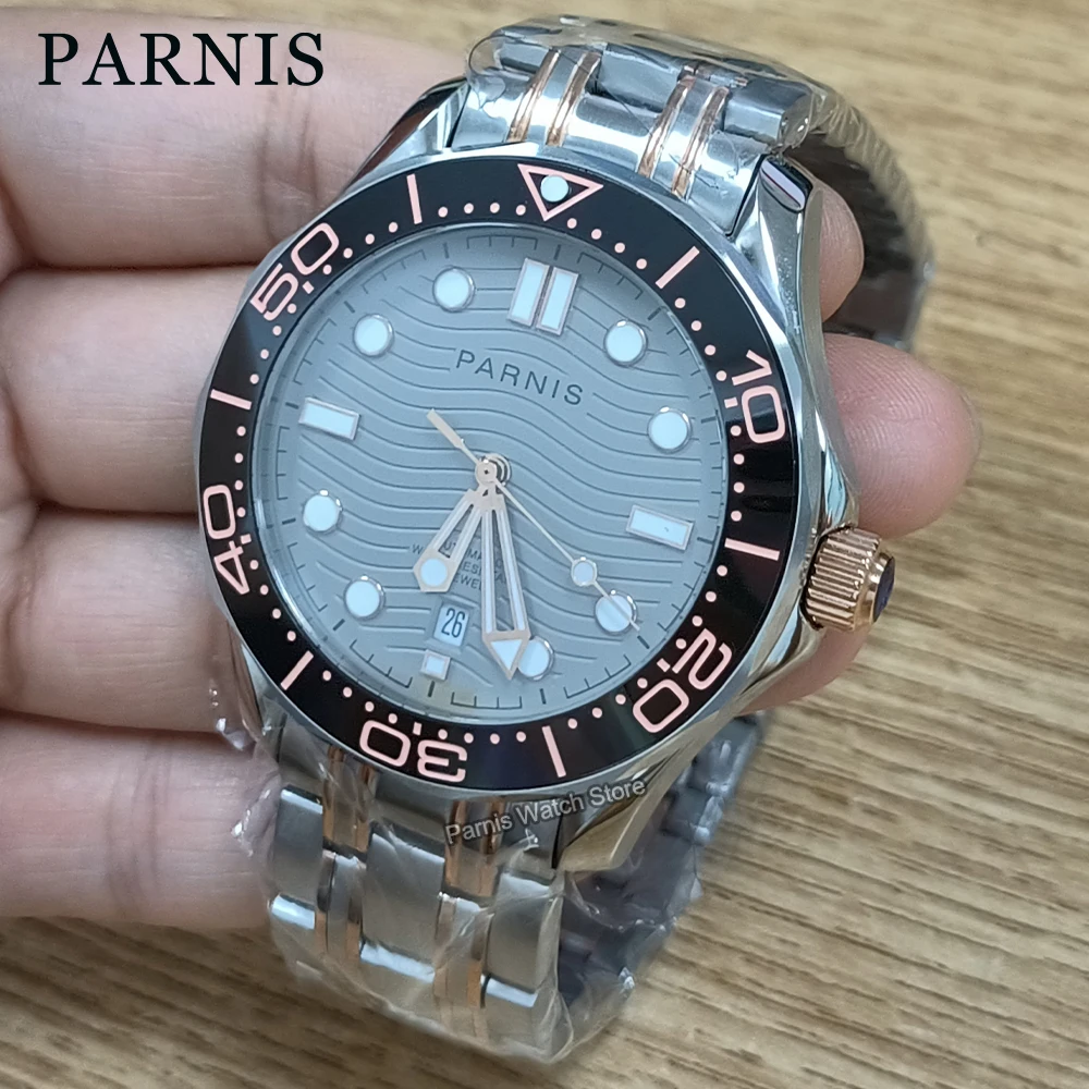 Parnis 42mm quadrante grigio orologio meccanico automatico da uomo Miyota8215 orologi con cassa in acciaio inossidabile massiccio 316L