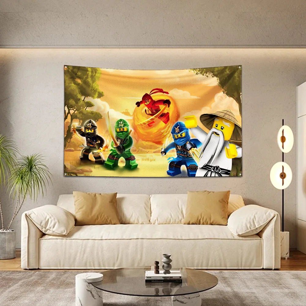 L-Legoes Games N-Ninjagoes Flag Polyester Digital Printing 4 Sizes for Garage Wall Art Out Door Decoration With Brass Grommets