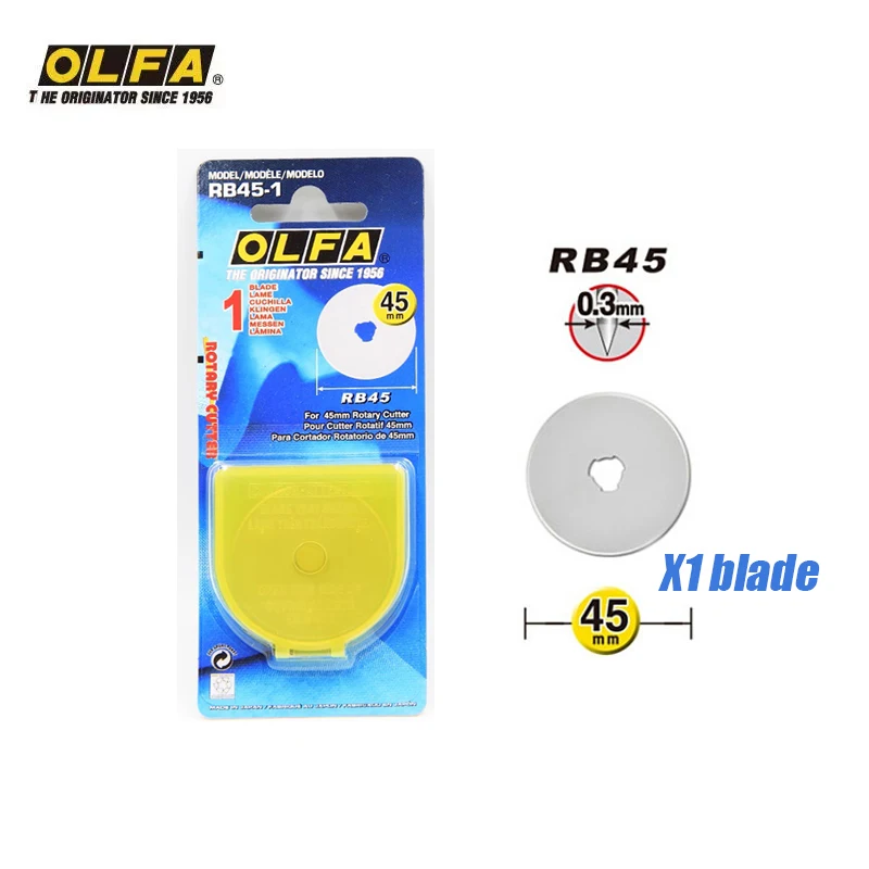 1 original Japanese OLFA RB45-1 diameter 45mm rotating and rolling blade, sharp and durable 45mm high-quality alloy steel round blade for cutting cloth, paper, leather, sewing and cutting machine special blade