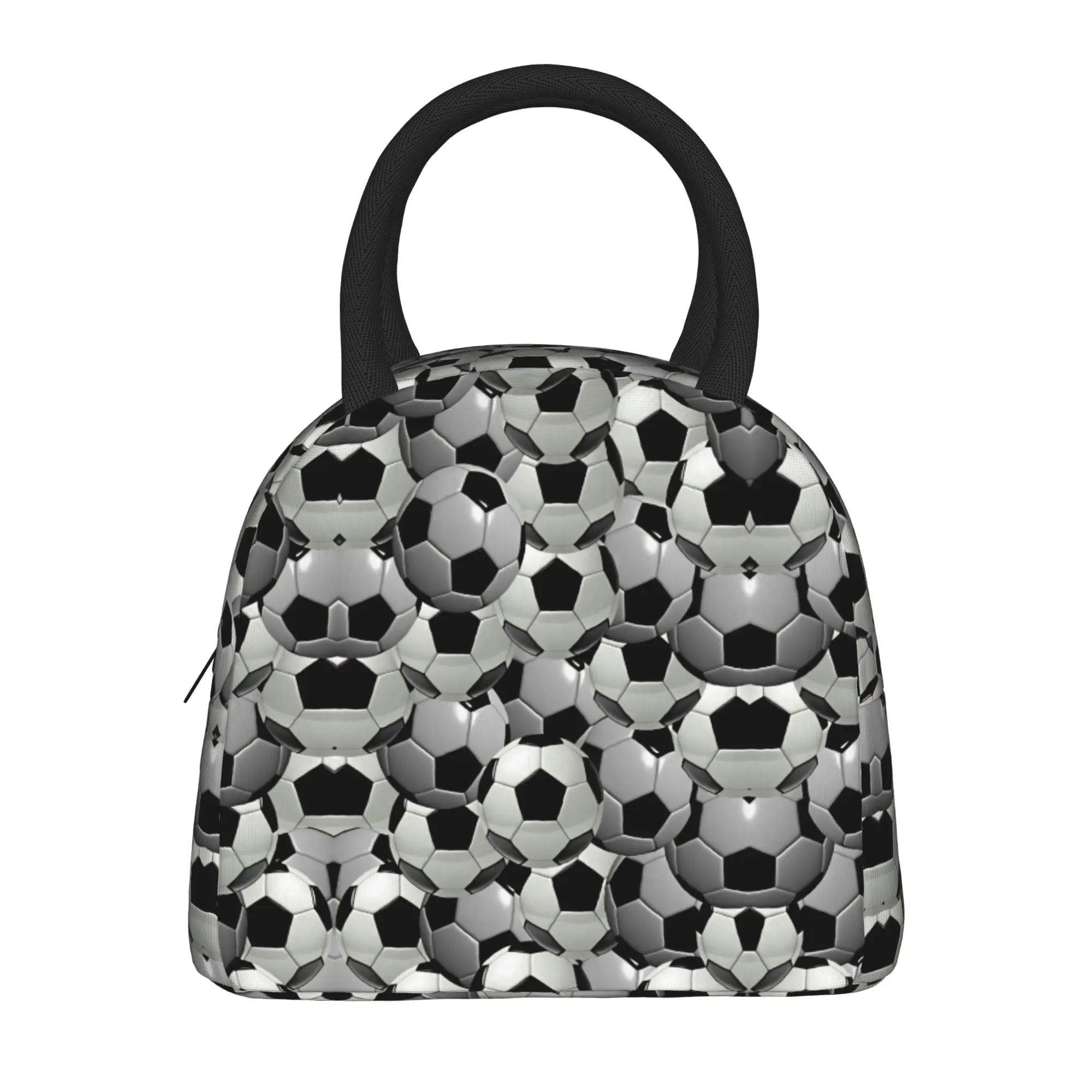 Red Fire Flaming Soccer Balls Lunch Bag  Casual Lunch Box For Child Travel Portable Cooler Bag Oxford Print Thermal Lunch Bags