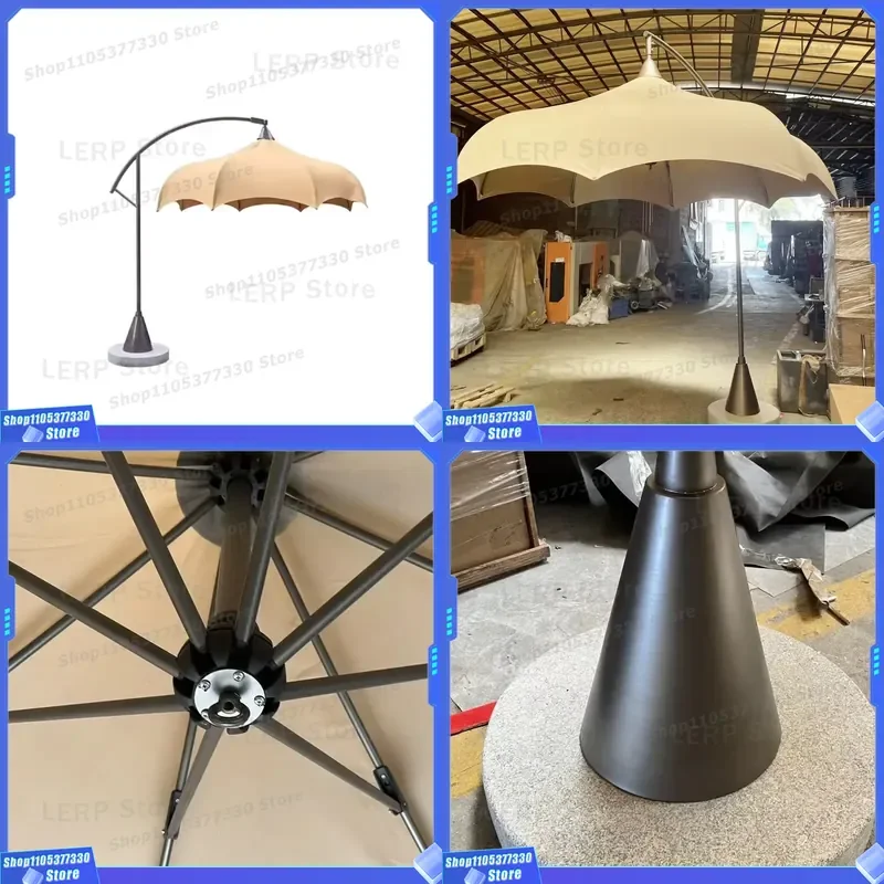 Modern Stainless Steel Rod Parasol With Granite Base Waterproof Outdoor Umbrella For Villa Hotel Park Customizable Design