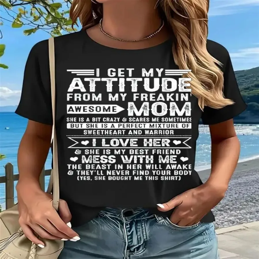 

Women's Funny Mom Quote T-Shirt - Sassy Slogan "Mom Life" Attitude Tee - Soft Loose Fit Short Sleeve Crewneck Top with Umbrella