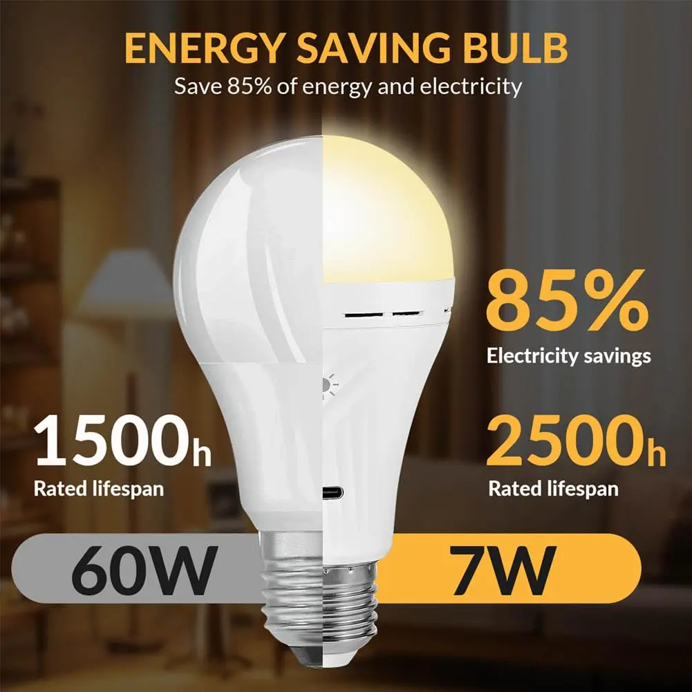 2200mAh USB Rechargeable Light Bulb with Remote Control 7W E27 Touch Control Dimmable LED Bulb Emergency lights Warm White Light