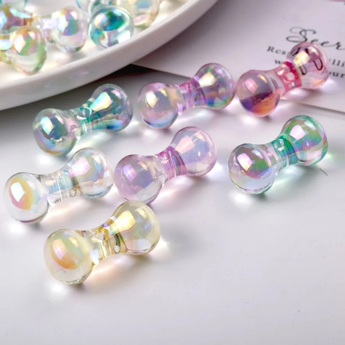 

AB Colors Colors Cute Bone Shape Acrylic Jewelry Beads For Ornament Accessories Necklace Earring Bracelet Making 100pcs 30*14mm