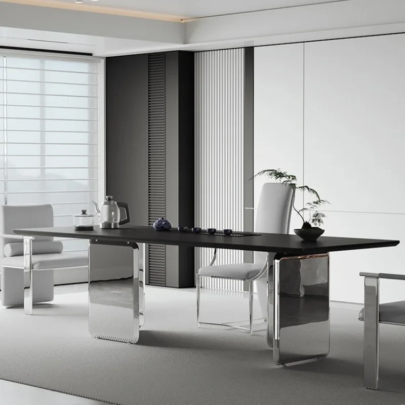 

Light luxury Italian home office mirror, black tea table, living room Kung Fu tea table, integrated tea table