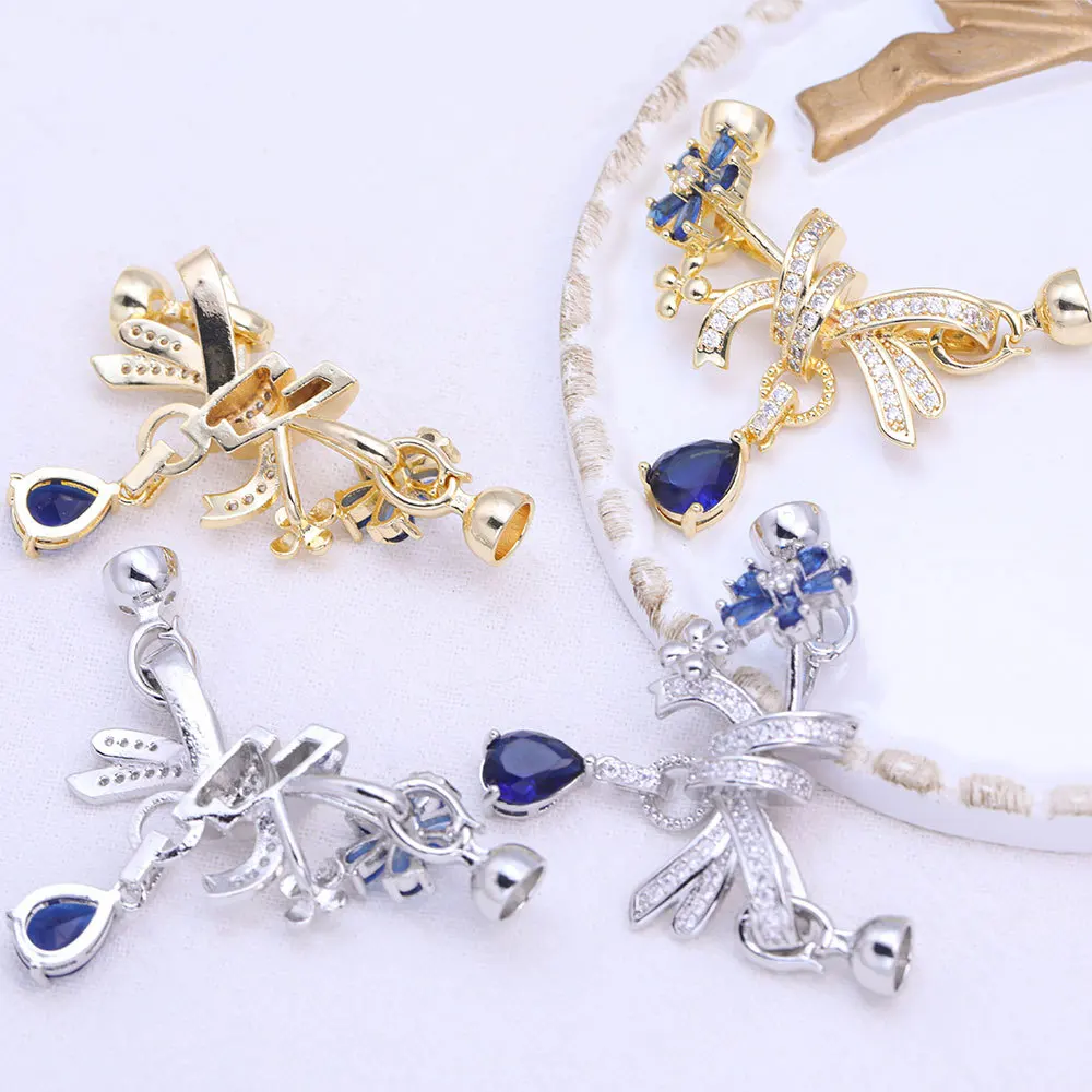 1 Piece of Gold-plated Copper with Zirconia Butterfly Knot Teardrop Pearl Chain Clasp DIY Bracelet Necklace Jewelry Accessory