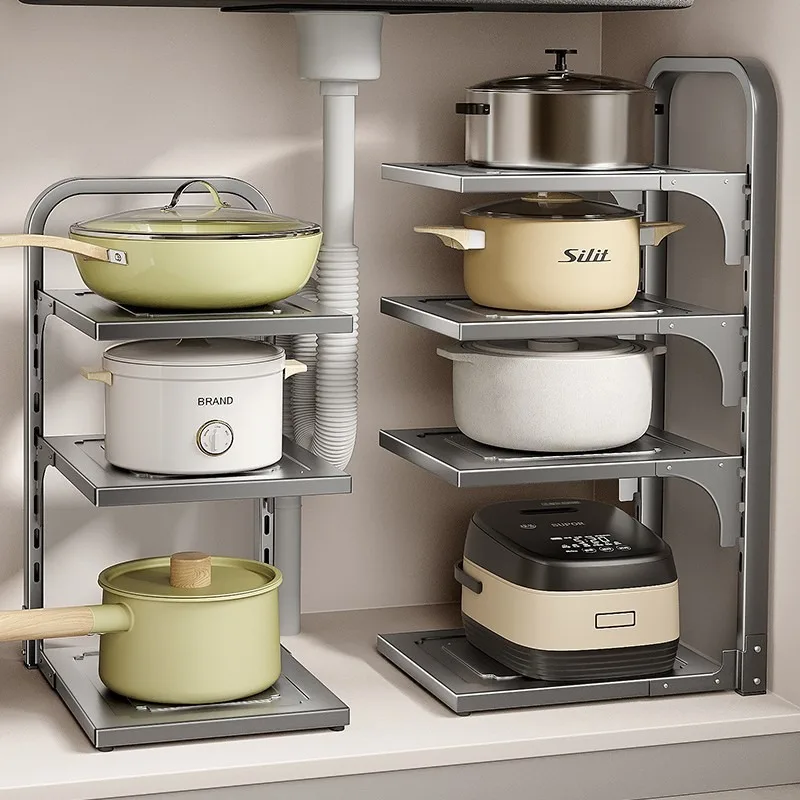 

Household Multifunctional Kitchen Storage Rack, Multi-layer Cabinets, Cookware, Stove Storage Rack, Layered Pot Rack