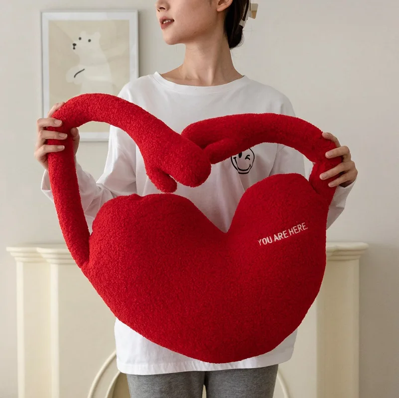 New Ins Style Red Heart Plush Cushion Sofa Pillow Backrest Bedroom Decor