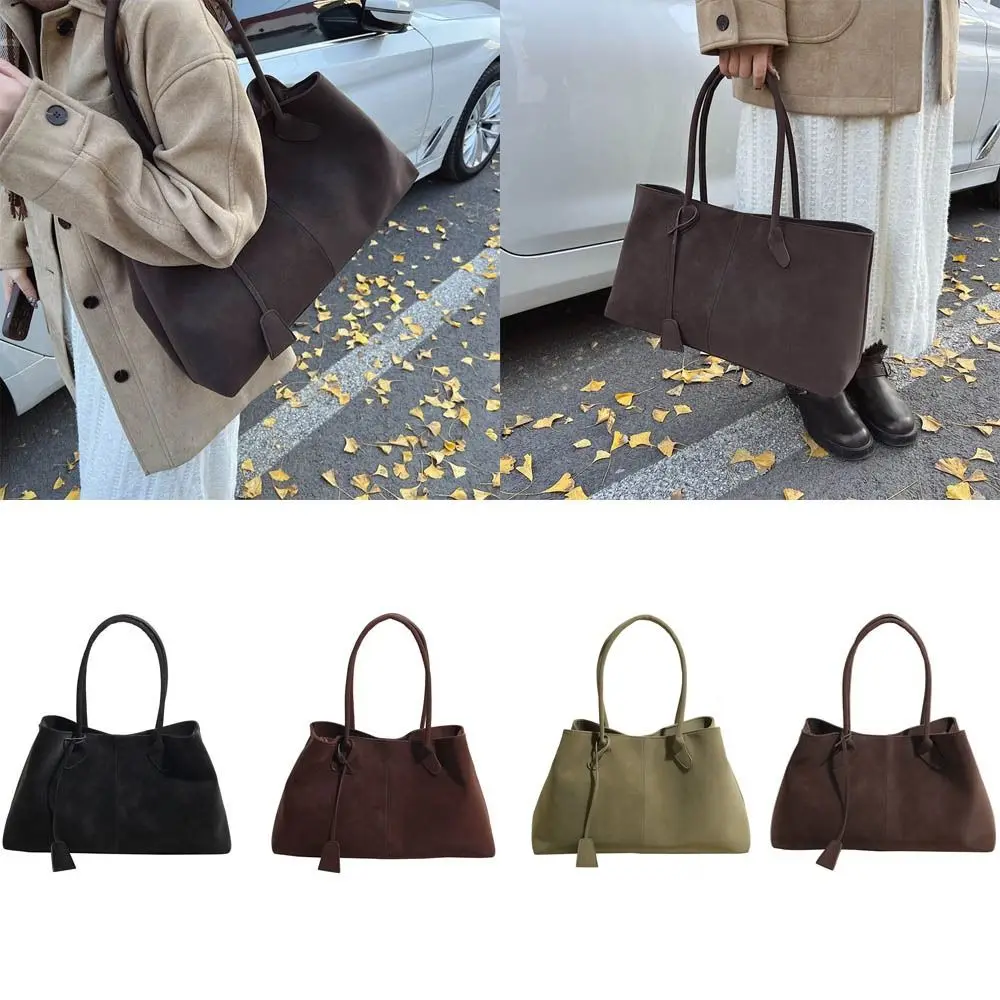 

Fashionable Versatile Tote Bag Large Capacity Solid Color Shoulder Bag Faux Suede Handbag for Women