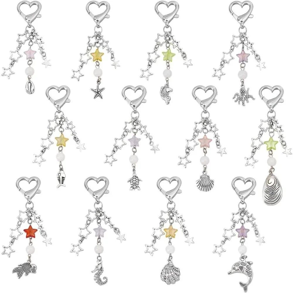 

12 Styles Cute Keychains Aesthetic Keychain Charms Heart Keychain Sea Animals Dolphin Key Chains Bag Purse Charms