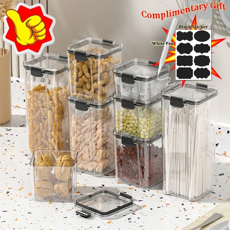 Food Box Storage Container With Airtight Lid Condiment Organizer Plastic Dispenser Jar Hermetic Kitchen Cereal Snack Spaghetti