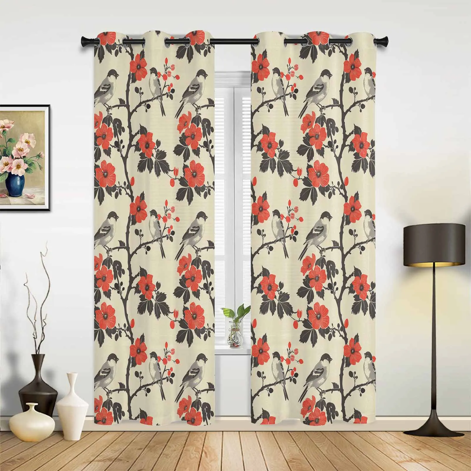 Plant Flower Bird Branch Window Curtains for Living Room Luxury Bedroom Curtain Kitchen Blinds Drapes Curtains