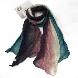 Gradual pleated silk scarf soft temperament long cotton linen feel scarf shawl woman