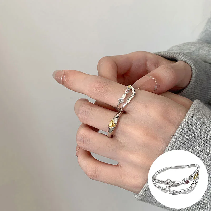 

100% 925 Sterling Silver Zircon Irregular Ring for Women Girl Double Layer Geometric Design Jewelry Birthday Gift Dropshipping