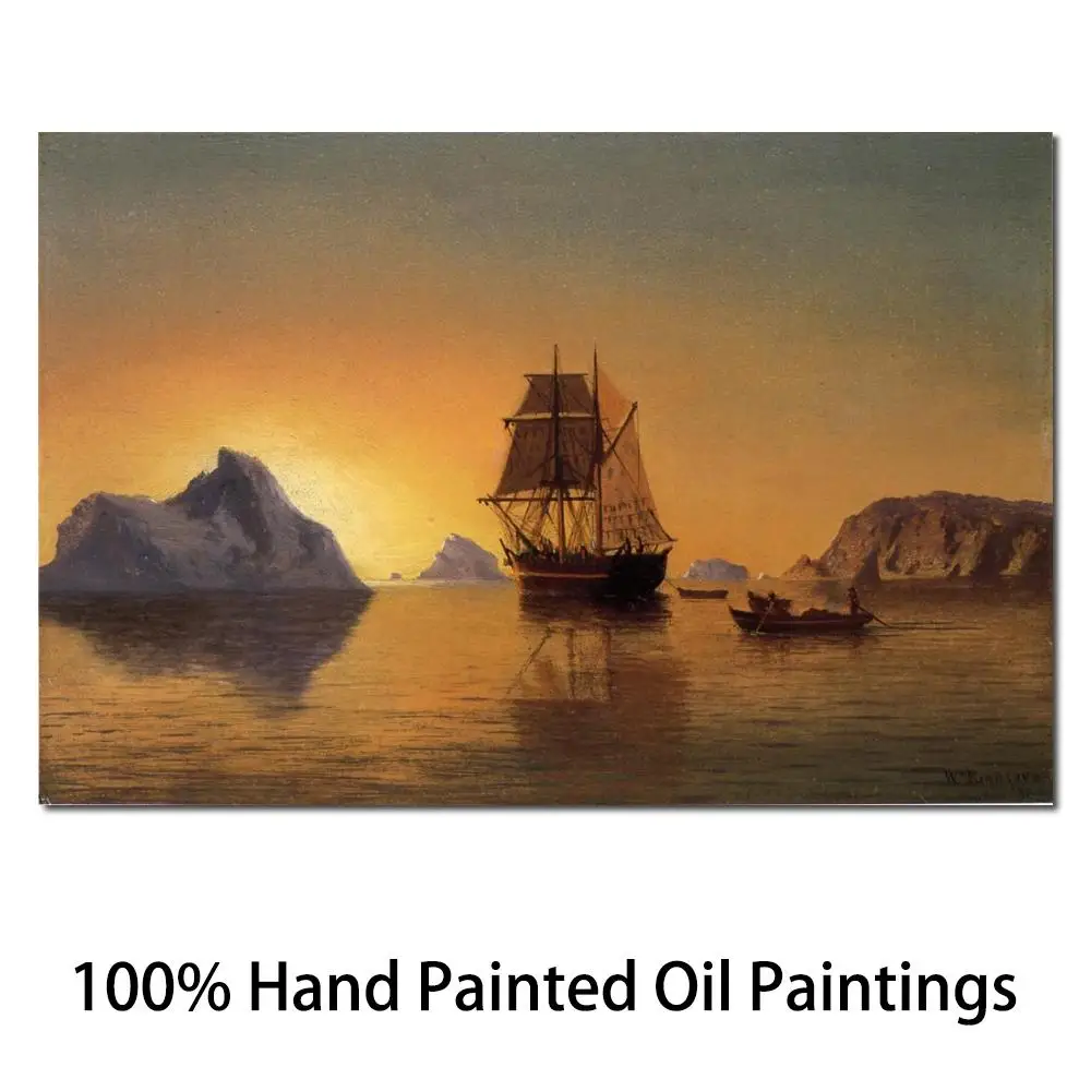 Seascape Sunset Canvas Art Coastal Scene Handmade William Bradford Oil Painting Beautiful Landscape Modern Artwork Home Decor