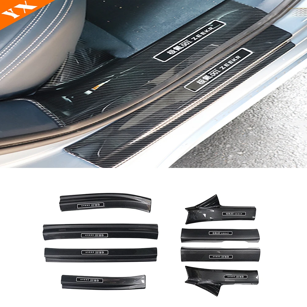 Carbon plastic Stainless Car Door Sill Scuff Trim Plate Welcome Protectors For Geely Zeekr 001 Accessories 2021-2024 Guard Plat