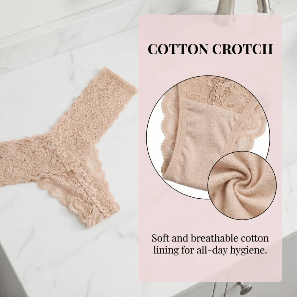 Süße, nahtlose Spitzen-Slips mit niedriger Taille, Tanga mit Schleife, Unterwäsche für Damen, Baumwoll-Zwickel, transparente Netz-Spitzen-Slips – Detail 5