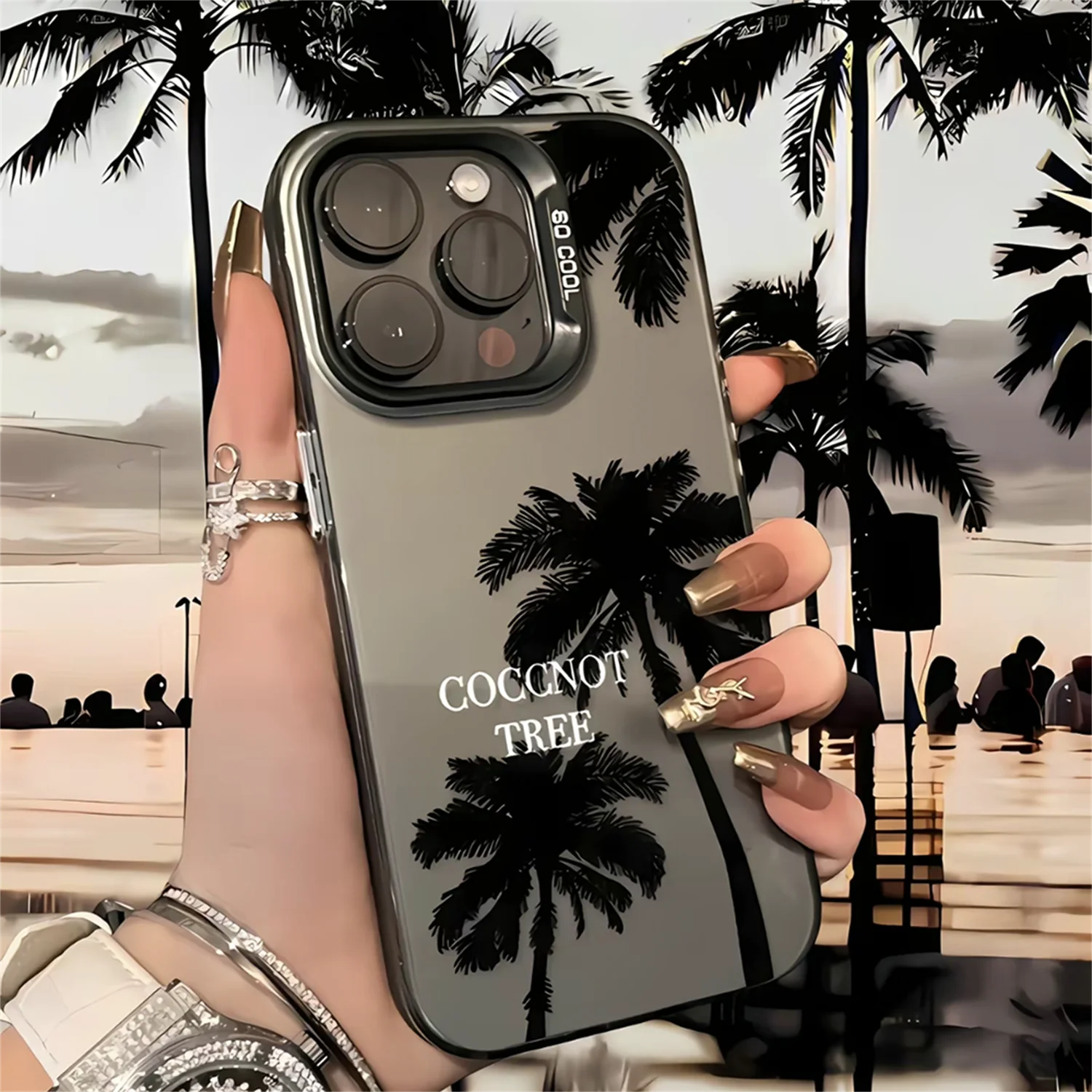 Summer Coconut Etui na telefon iPhone 14 15 Pro Max 11 12 13 Pro X XR XSMax 7/8 14 Plus Mini Laser Plated Shockproof Bumper Cover