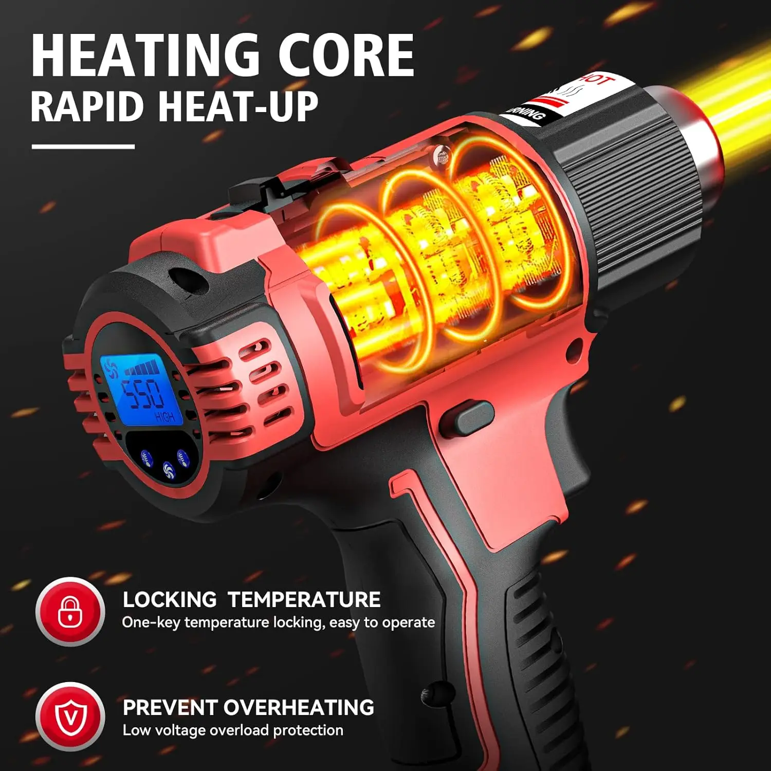 Imagem -03 - Pistola de Calor sem Fio para Milwaukee Bateria Aquecimento Rápido até 1202 Rpm Display Digital Lcd Solda Apenas Ferramenta sem Roupa M1818v