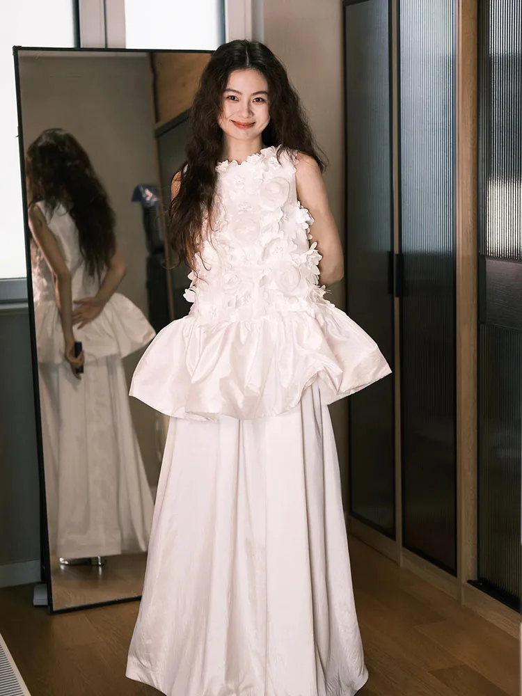 

Изысканное свадебное платье белого цвета с цветочной вышивкой, высококачественное, с завышенной талией, длинная юбка, без рукавов, для помолвки и свадьбы