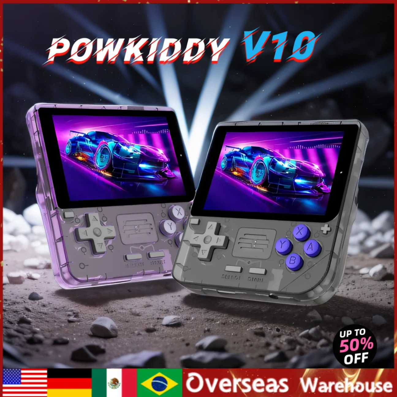 POWKIDDY V10 Video Game Console 3.5-Inch Ips Full Fit Screen Open Source System Retro Game Console Gifts Handheld Game Console