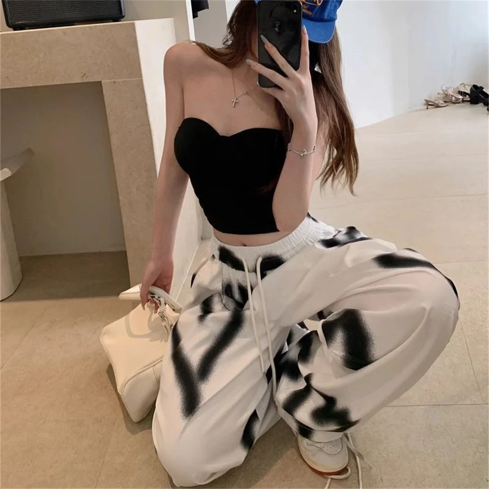High Waist American Pants Hip Hop Love Graffiti Women Casual Oversized Pants Y2k Autumn Fashion Elastic Versatile Loose Trousers
