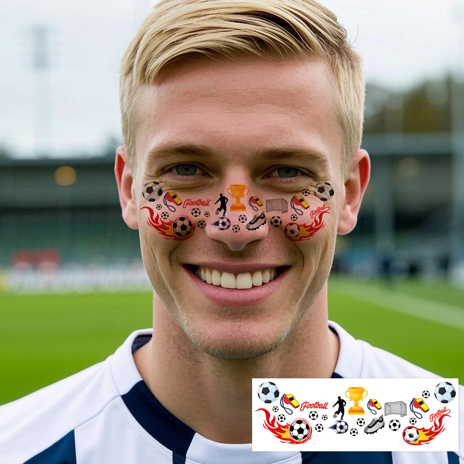 สติ๊กเกอร์ลายรอยสักชั่วคราวรูปฟุตบอล 8 แผ่น สำหรับตกแต่งงานวันเกิด ของชำร่วย ของตกแต่ง ฟุตบอลโลกยุโรป