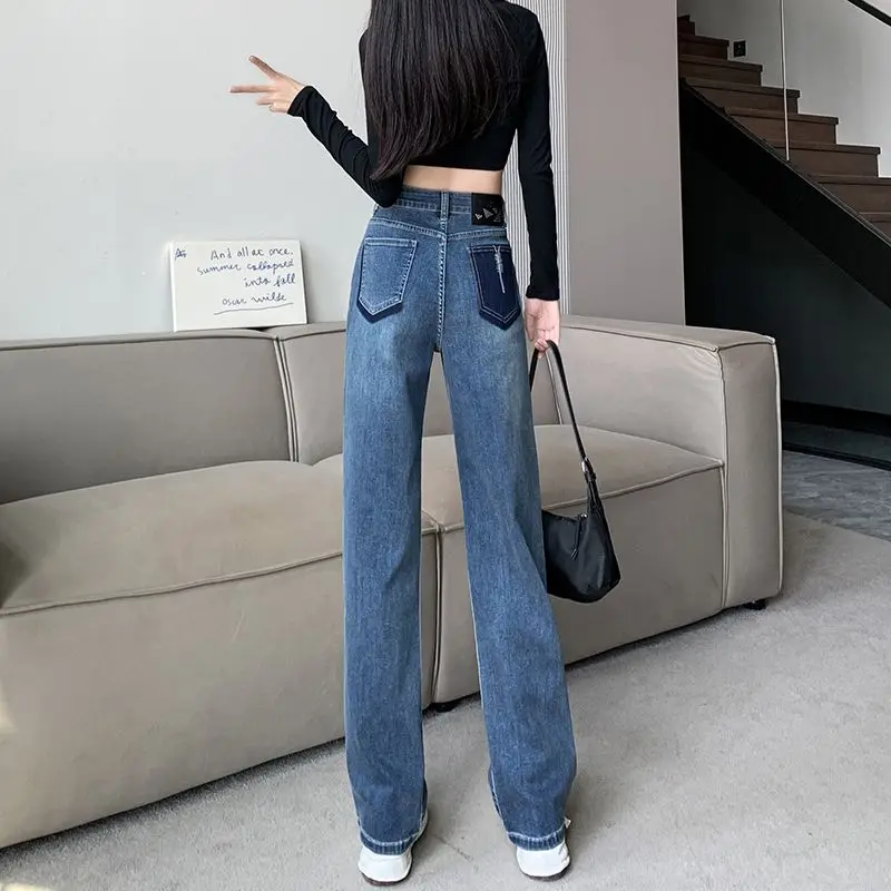 Vintage Y2k Streetwear Women's Jeans High Waist Jeans Fashion Female Spring Clothing Denim Straight Leg Jeans Streetwear U456