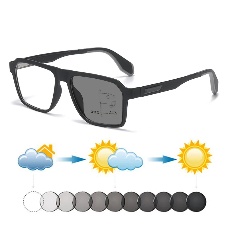 New Fashion Photochromic Progressive Reading Sunglasses Men Women Sun Automatic Discoloration Look Near Far Hyperopia Sunnies