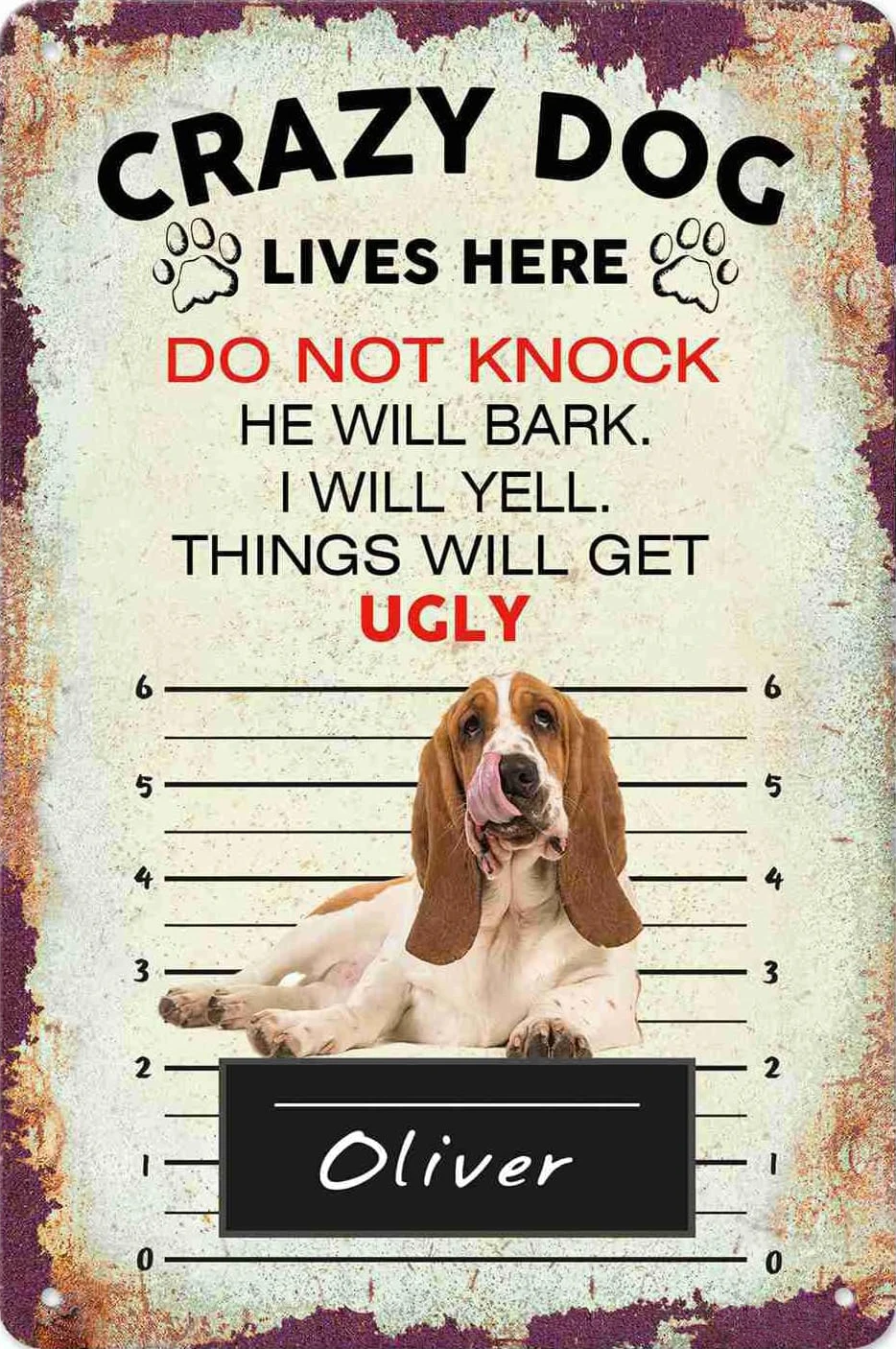 Beware of Basset Hound Dog 8” X 12” Vintage Metal Tin Sign, Retro Warning Sign,Home Kitchen Bathroom Cafe Yard Bar Garage Decor