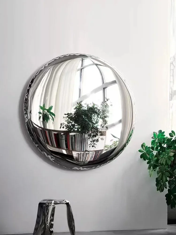 Round Stainless Steel Decorative Mirror Light Luxury Style Living Room Wall-Mounted Mirror Electroplating Process Wall Pendant