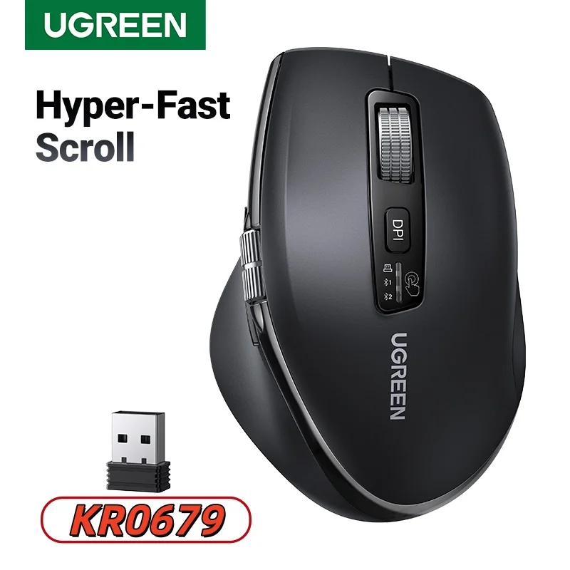 Souris sans fil UGREEN Hyper-Fast Scroll Bluetooth 5.4 2.4G ergonomique 5000 DPI pour MacBook, tablettes, ordinateurs portables, ordinateurs PC