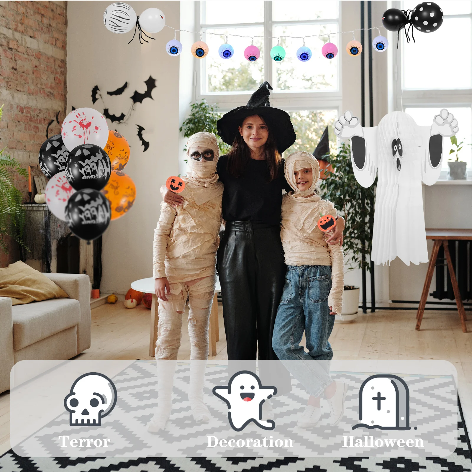 1Pcs Halloween Eyeball Decorative Light String Plastic Durable Scary LED Lamp String Party Festival Outdoor Party Decor
